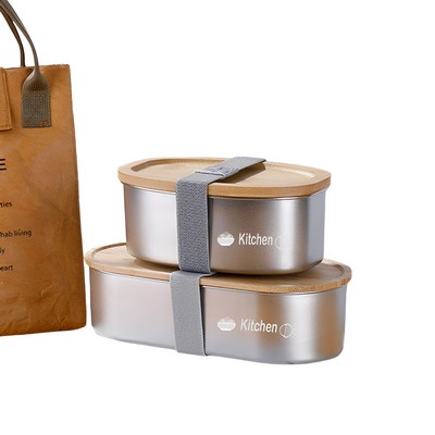 304 Stainless Steel Bento Box With Bamboo Lid